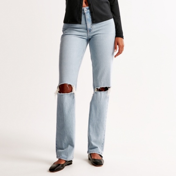 Abercrombie The 90s Straight Ultra High Rise Jeans | Distressed Jeans Size 29L - Picture 8 of 12